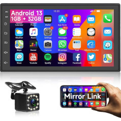 Auto radio 1GB + 32GB Android navigācija 7 collu 2 DIN skārienjūtīgā ekrāna auto radio ar GPS navigāciju, WiFi, Bluetooth Auto radio Double DIN IPS ekrāns, Mirror Link, FM RDS radio, atpakaļgaitas kamera, USB, SWC