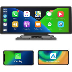 Hodozzy Apple Carplay Car Radio Portable 10.26 Inch IPS Écran Tactile sans Fil Android Car Bluetooth, Navigator Portable Avec Émetteur FM/Contrôle Vocal/Carte TF Pour Tous Les Véhicules