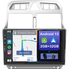 YUNTX Android 12 auto radio Peugeot 307 SW CC (2002-2013) [Integrēts CarPlay/Android Car/GPS]-9 collu IPS 2.5D skārienjūtīgais ekrāns Bezmaksas kamera DAB/ stūres vadības stūres vadība/MirrorLink/Bluetooth