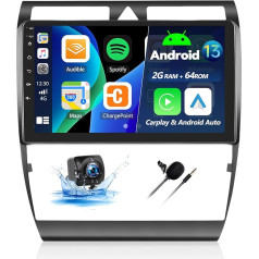 2+64G Android 13.0 Dual DIN auto radio Audi A6 C5 S6 RS6 (1997-2004) ar Carplay & Android Car, 9 collu skārienjūtīgais ekrāns ar Bluetooth WiFi GPS FM/RDS Hi-FI SWC + AHD atpakaļgaitas radio uztvērējs