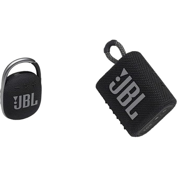 JBL Clip 4 Bluetooth skaļrunis melnā krāsā - ūdensizturīgs pārnēsājams mūzikas skaļrunis ar praktisku karabīni & GO 3 maza Bluetooth skaļrunis melnā krāsā - ūdensizturīgs, pārnēsājams skaļrunis ceļojumiem