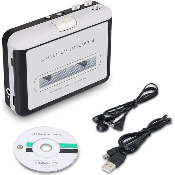 Incutex Kassette zu MP3 Konvertierer und Player mit PC, tragbarer USB Kassettenspieler to MP3 Converter