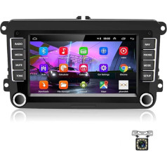 Hodozzy Android autoradio VW GPS autoradio Bluetooth/WiFi/FM/AUX/USB, multimediju radio automātiskai izklaidei ar spoguļa saiti VW + 12 LED atpakaļgaitas kamera