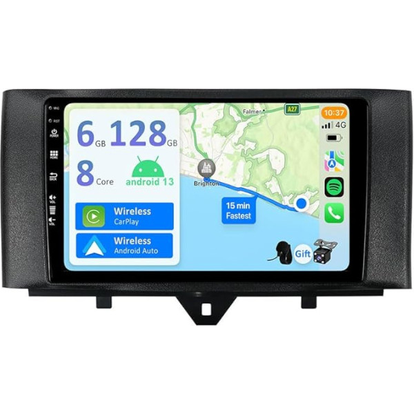 YUNTX [6GB + 128GB] Android 12 auto radio priekš Benz Smart Fortwo (2011-2015)-[Integrēts CarPlay/Android Auto/DSP/GPS]-9 collu IPS Touch Screen CAM+MIC-DAB/Mirror Link/Bluetooth 5.0/AHD/360 kamera