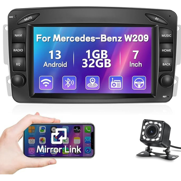 Hikity 1G 32G Auto radio Android 13 ar navigācijas sistēmu Mercedes-Benz W203 W209 W210 W170 C208 W208 W168 W463 W639 Vito 7 collu autoradio ar Bluetooth brīvroku WiFi Mirror Link atpakaļgaita