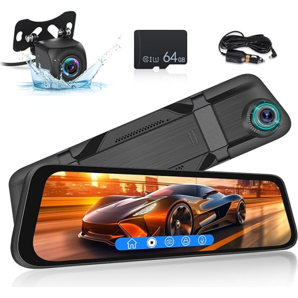 11.8 Zoll rückfahrkamera Spiegel - 1080P HD Touchscreen Spiegel dashcam mit Front und Rückansicht Backu Kamera für Autos - Loop Aufnahme G-Senors Parken Überwachung 150 °Wide Angle mit 64GB TF-Karte