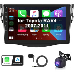 Hodozzy Android auto radio Toyota RAV4 2007-2011 Radio Carplay/Android Car, 9 collu ekrāns 2 DIN auto radio navigācija GPS Hi-Fi Bluetooth/WiFi/FM RDS/SWC+ atpakaļgaitas kamera 2 DIN priekš Toyota RAV4