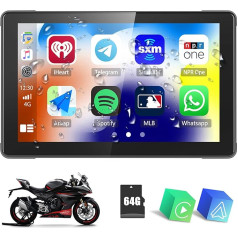 Motorrad Carplay und Android Auto Tragbare Drahtlose, 7 Zoll IP67 Wasserdicht Touchscreen Motorrad mit GPS Navigation Bluetooth Mirror Link 64G TF-Karte EQ/Type-C für Motorräder