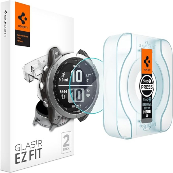 Spigen Glas.tR EZ Fit ekrāna aizsargplēve, saderīga ar Garmin fēnix 7, fēnix 7 Solar, fēnix 7 Sapphire Solar, 47 mm, 2 gabali, izturīga pret skrāpējumiem, 9H cietības plēve