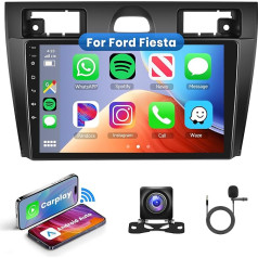 Hodozzy Android auto radio priekš Ford Fiesta 2006-2011 32G radio ar Wireless Carplay/Android Car, 9 collu skārienjūtīgais ekrāns, 2 DIN auto radio, navigācija GPS Bluetooth/HiFi/WiFi/FM RDS atpakaļgaitas kamera