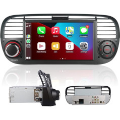 Ar bezvadu Carplay/Android saderīgs auto radio Fiat 500 2007-2015 ar augstas izejas jaudas IPS skārienekrānu/Bluetooth/Mirror Link/FM/AM/USB, melna krāsa