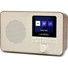 LEMEGA DR3 Portable DAB Plus/FM Digital Radio Battery Operated Radio Office DAB Bluetooth, Headphone Jack, Favourite Memory, Double Alarm Radio Alarm Clock, TFT Display, Small, 3 Watt RMS - Walnut