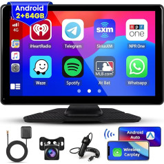 Hikity 4G 64G Tragbares Wireless Carplay Autoradio GPS Autonavigator 9 Zoll Carplay Autoradio Android 13 Con Navi Bluetooth WiFi Mirror Link Android Auto Nachtsicht HD-Rückfahrkamera in Vollfarbe