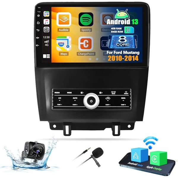 OiLiehu 4+64G 8 Kern Android 13 Autoradio 2din für Ford Mustang 2010-2014 CarPlay Android Auto Autoradio Mit Bildschirm 10.1 Zoll Unterstützung Bluetooth GPS FM RDS WiFi DSP/EQ+Rückfahrkamera