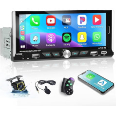 1 Din Autoradio Wireless Apple Carplay Android Auto, 6,9 Zoll Touchscreen Radio Bildschirm Bluetooth Freisprecheinrichtung FM/EQ/USB/SWC/Rückfahrkamera/Mikrofons