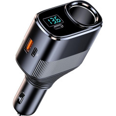 145 W USB C Car Charger Cigarette Lighter Distributor, 80 W USB Cigarette Lighter Adapter + 45 W PD3.0 USB Super Fast Charging + 20 W [USB-C+USB-A], with LED Voltmeter