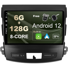 SXAUTO - 6G + 128G - Android 12 IPS auto radio Mitsubishi Outlander (2008-2015) - Iebūvēts Carplay/Android Car/DSP - LED kamera + MIC - DAB stūres vadības pults Fast-Boot 360-CAM WiFi AHD -2 DIN