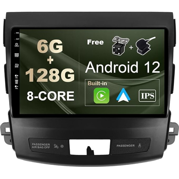 SXAUTO - 6G + 128G - Android 12 IPS auto radio Mitsubishi Outlander (2008-2015) - Iebūvēts Carplay/Android Car/DSP - LED kamera + MIC - DAB stūres vadības pults Fast-Boot 360-CAM WiFi AHD -2 DIN