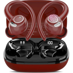 Bluetooth Kopfhörer Sport, in Ear Kopfhörer Kabellos Bluetooth 5.3 mit HD Mic, Herausragender Sound, 40 Std Spielzeit, Dual LED-Anzeige, IP7 Wasserdicht Ohrhörer mit Ohrhaken, Klassisches Rot