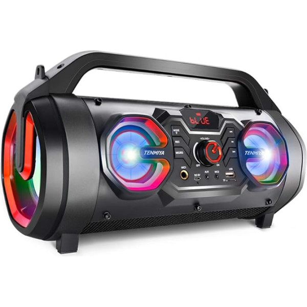 TENMIYA Bluetooth skaļrunis, 30 W Music Box Bluetooth ar zemfrekvences skaļruni, FM radio, RGB gaisma, 10 stundu akumulators, āra bumbokss ballītei