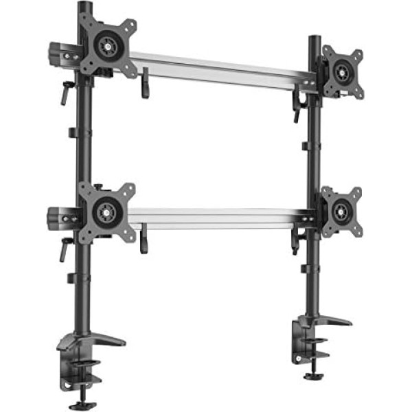 HFTEK 4-Way Monitor Arm / Table Mount for 4 Screens from 15 to 27 Inches with Table Clamp VESA 75/100 (MP240C-N)