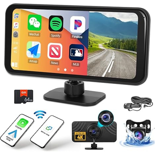 OiLiehu 6,25 collu skārienekrāna autoradio ar bezvadu CarPlay Android auto 1080P IPS ekrāna autoradio ar Mirror Link/FM raidītāju/Bluetooth/AUX/4K priekšējā kamera/64G TF karte 7-32V + aizmugures kamera