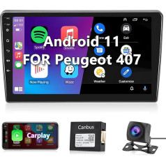 Hodozzy Carplay Android auto radio Peugeot 407 2004-2011 Auto radio Bluetooth 2 DIN ar 9 collu skārienjūtīgo ekrānu GPS/WiFi/FM/RDS/HiFi/USB+AHD aizmugures skata kamera