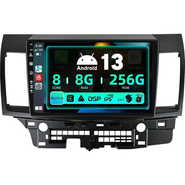 SXAUTO ¦8G+256G¦ Android 12 IPS auto radio Mitsubishi Lancer (2010-2016) - Iebūvēts Carplay/Android Car/DSP - LED kamera + MIC - DAB stūres vadības stūres vadība Fast Boot 360-CAM WiFi BT - 10.1 DIN 9