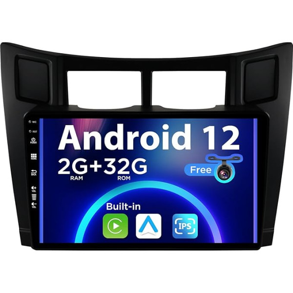 SXAUTO Android 12 IPS auto radio Toyota Yaris (2005-2011) - Iebūvēts CarPlay / Android Car - Bez atpakaļskata kameras - 2G + 32G - DAB Fast-Boot WiFi DSP Bluetooth - 2 DIN 9