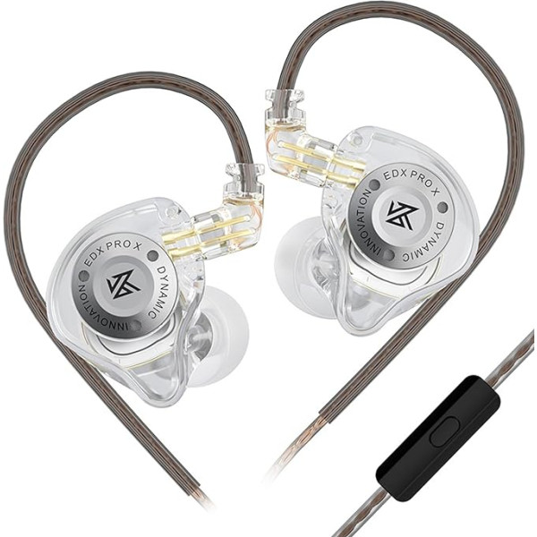 LINSOUL KZ EDX Pro X In-Ear austiņas, viena dinamiskā draivera HiFi In-Ear monitori ar ergonomisku formu, vadu spēļu austiņas (ar mikrofonu, caurspīdīgas)