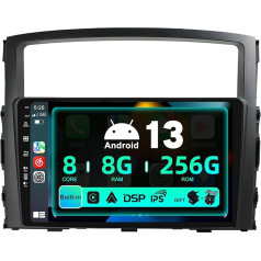 SXAUTO ¦8G+256G ¦ Android 12 IPS auto radio Mitsubishi Pajero 4 V80 V90 (2006-2014) - Iebūvēts Carplay/Android Car/DSP - Kamera + MIC - DAB stūres vadības stūres vadības sistēma Fast Boot 360-CAM WiFi - 2 DIN 9