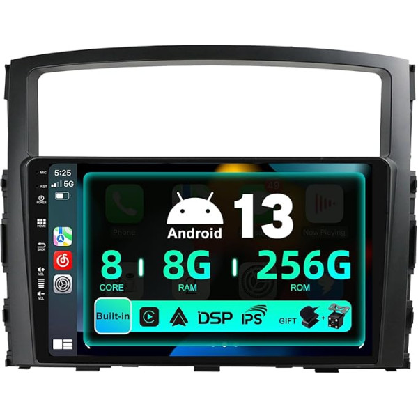 SXAUTO ¦8G+256G ¦ Android 12 IPS auto radio Mitsubishi Pajero 4 V80 V90 (2006-2014) - Iebūvēts Carplay/Android Car/DSP - Kamera + MIC - DAB stūres vadības stūres vadības sistēma Fast Boot 360-CAM WiFi - 2 DIN 9