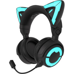 YOWU RGB Cat Ear Austiņas 4, uzlabotas bezvadu un vadu spēļu austiņas ar piespraužamu HD mikrofonu - aktīva trokšņu slāpēšana, pielāgojams apgaismojums un efekti, izmantojot lietotni (melnas)