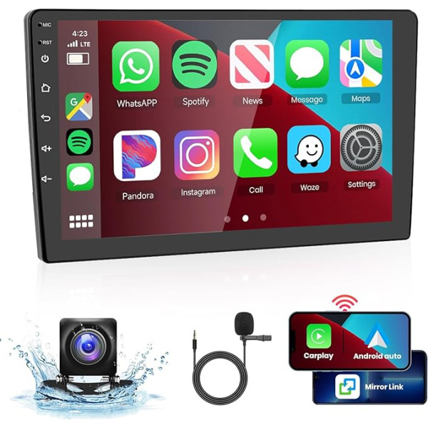 podofo Bezvadu Carplay 10,1 collu Android auto radio Android auto Bluetooth ar ekrānu Double DIN ar navigācijas sistēmu ar AHD atpakaļgaitas kameru HiFi Bluetooth RDS/FM radio DVR funkcija