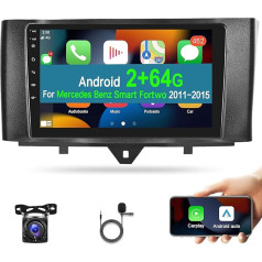 2+64G Radio para coche Android para Mercedes Benz Smart Fortwo 2011-2015 Con inalámbrico Apple Carplay y Android Car, pantalla táctil de 9 pulgadas, estéreo para coche Con Wi-Fi GPS + cámara