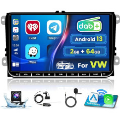 Hikity 2G 64G DAB Autoradio 2Din Carplay mit Navi Für VW Passat B6 B7 Golf 5 6 Polo Touran Skoda Tiguan Android13 Doppel din 9Zoll Auto Radio Android Auto mit Bluetooth WiFi RDS HiFi Rückfahrkamera