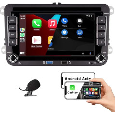 HLLECARMO Auto radio, saderīgs ar bezvadu Carplay Android automašīnai VW Golf 5 6 Passat Jetta Caddy EOS T5 Tiguan Touran CC Polo ar 7 collu IPS Bluetooth/FM/AM Radio/USB/EQ, AHD atpakaļgaitas kamera