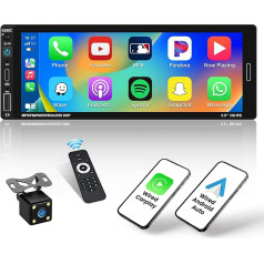 Hikity Carplay Auto radio 1Din ar ekrānu 6,86 collu skārienjūtīgais ekrāns 1Din radio Bluetooth ar Bluetooth brīvroku sistēmu Android Auto AUX USB C tipa SWC tālvadības pults MIC atpakaļgaitas kamera