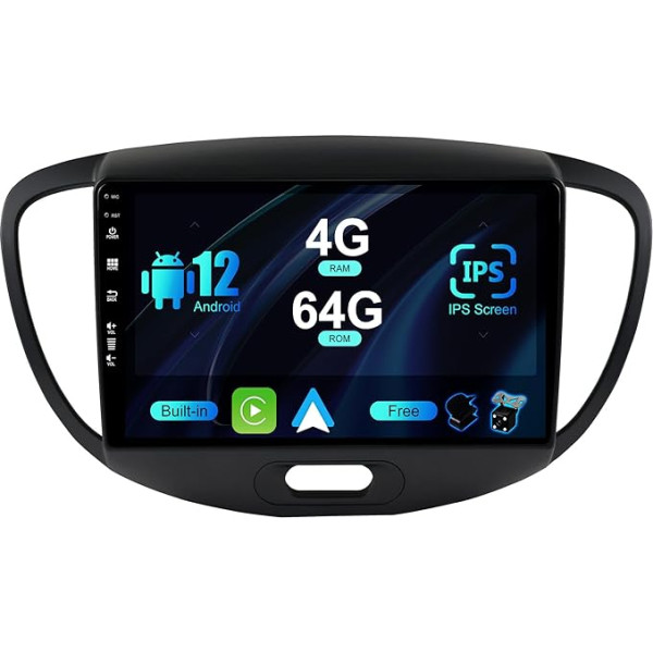 BXLIYER Android 12 IPS auto radio piemērots Hyundai I10 (2007-2013) - Iebūvēts Carplay/Android Car/DSP - LED kamera + MIC - 4G + 64G - DAB 360 kameras vadība no stūres rata Fast Boot WiFi 4G - 2 DIN 9 collas