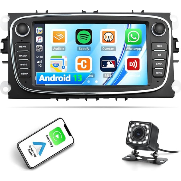 Android 13 Auto radio Ford Focus II Mondeo 9 S-Max C-Max Kuga 2008-2011 ar Mirrorlink, 7 collu skārienjūtīgais ekrāns ar Bluetooth FM/RDS/HiFi WiFi/GPS + AHD aizmugures skata kamera un mikrofons