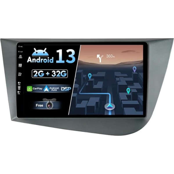 BXLIYER Android 13 Autoradio für Seat Leon MK2 (2005-2012) - Eingebautes CarPlay Android Auto - KOSTENLOS Rückfahrkamera - 2G+32G - IPS 9 Zoll 2 Din - DSP DAB Lenkradsteuerung WiFi Fast-boot Bluetooth