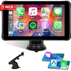 Hikity Wireless Carplay Android Auto Display 7 Zoll Tragbares Auto Radio Carplay Display Stereo Empfänger mit Bluetooth AUX TF Type-C FM Sprachassistent Mirror Link