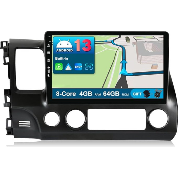 BXLIYER Android 13 Auto radio Honda Civic (2006-2011) - 4G+64G - Iebūvēts DSP/Carplay/Android Car - LED kamera + MIC - IPS 10,1 collu 2 DIN - Vadāms no stūres DAB 360-CAM Fast-Boot WiFi AHD