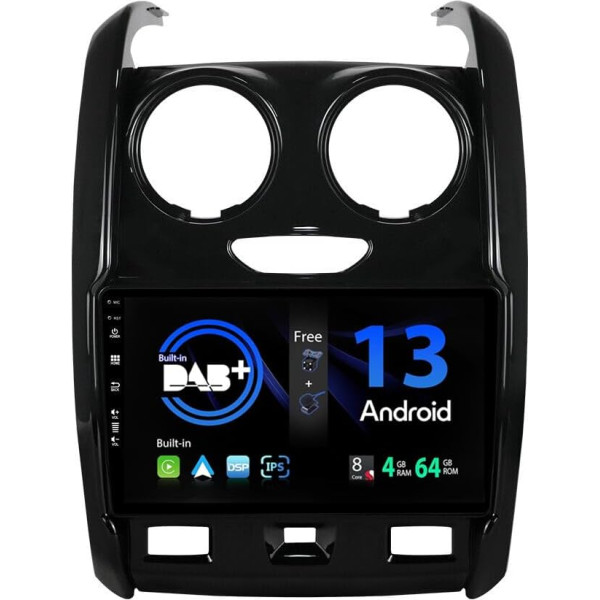 SXAUTO Android 13 - [Iebūvēts DAB] - IPS auto radio priekš Renault Duster (2015-2017) - Iebūvēts Carplay/Android Car - Kamera + Mic - 4G + 64G - 360-CAM stūres kontrole Fast Boot WiFi DSP - 2 DIN 9