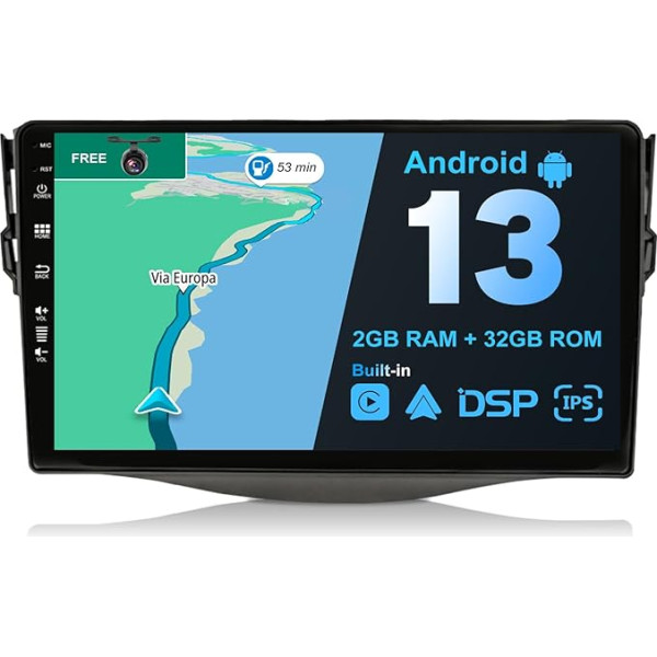 BXLIYER Android 12 IPS Auto Radio piemērots Toyota RAV4 (2007-2012) - Iebūvēts CarPlay Android Car - Bezmaksas atpakaļgaitas kamera - 2G + 32G - 9 collu 2 DIN - DSP DAB stūres vadība WiFi Fast Boot