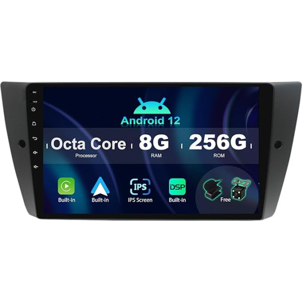 SXAUTO ¦8G+256G ¦ Android 12 IPS auto radio BMW E90/E91/E92/E93 (2005-2012) - Iebūvēts Carplay/Android Car/DSP - LED kamera + MIC - DAB stūres vadības stūres rats Fast Boat 360-CAM WiFi AHD - 2 DIN 9