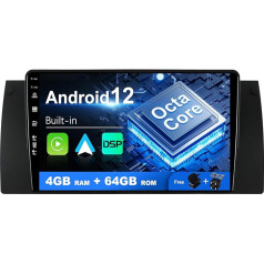 SXAUTO Android 12 IPS auto radio BMW 5 E39 E53 M5 X5 (1996-2007) - Iebūvēts Carplay/Android Car/DSP - LED kamera + mikrofons - 4G + 64G - DAB 360-CAM stūres kontrole Fast Boot WiFi AHD - 2 DIN 9