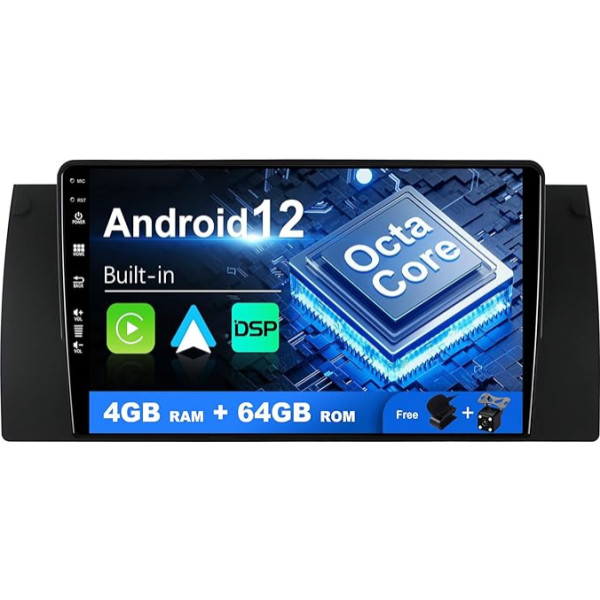 SXAUTO Android 12 IPS auto radio BMW 5 E39 E53 M5 X5 (1996-2007) - Iebūvēts Carplay/Android Car/DSP - LED kamera + mikrofons - 4G + 64G - DAB 360-CAM stūres kontrole Fast Boot WiFi AHD - 2 DIN 9