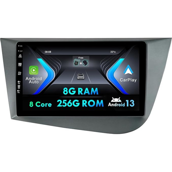 9 collu IPS Android 12 Double DIN auto radio Seat Leon 2 MK2 (2005-2012) aizmugurējā kamera + mikrofons | 8G + 256G | Carplay | DSP | Atbalsta DAB/WiFi/BT5.0/USB/MirrorLink/SWC/FM/AM/RDS