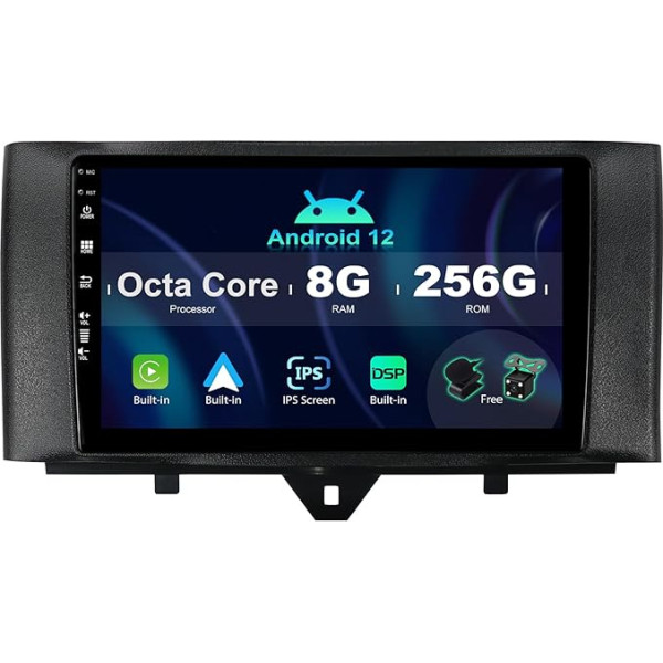 SXAUTO ¦ 8G + 256G ¦ Android 12 IPS auto radio Benz Smart Fortwo (2011-2015) - Iebūvēts Carplay/Android Car/DSP - LED kamera + MIC - DAB stūres vadības stūres vadība Fast Boot 360-CAM WiFi - 2 DIN 9